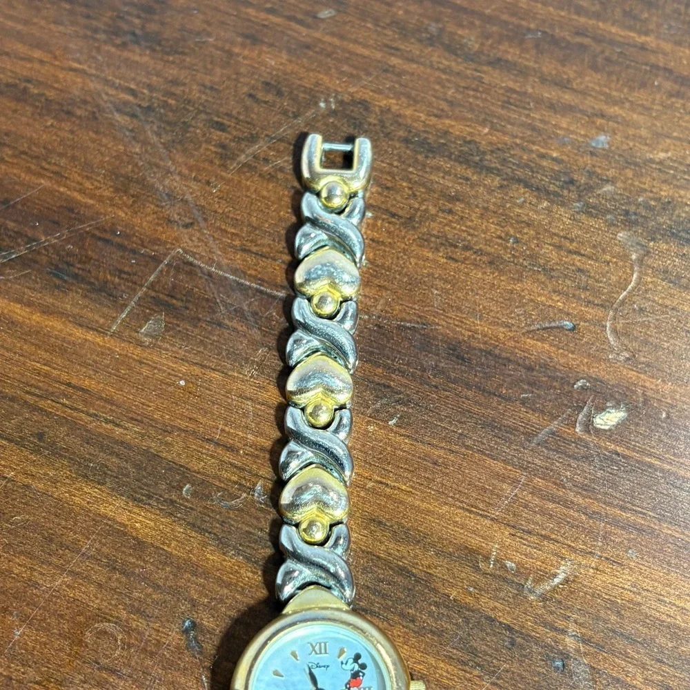 Disney Watch Womens Gold Silver Mickey Mouse Time‎ Works Two-Tone Heart Link